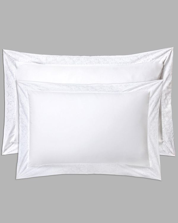 Francis Brennan the Collection White Embroidered Leaf King Oxford Pillowcase