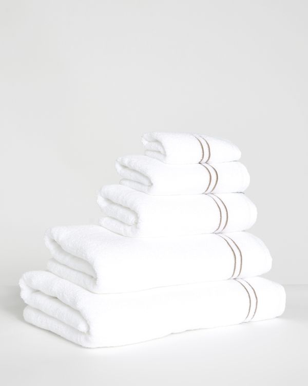 Francis Brennan the Collection Mink Double Stripe Embroidered Towel