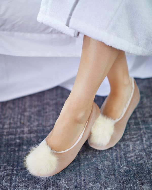 Francis Brennan the Collection Mink Pom Slipper