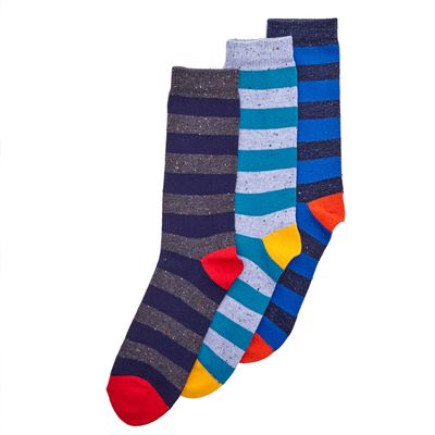 Dunnes Stores | Navy-blue Stripe Nep Socks - Pack Of 3