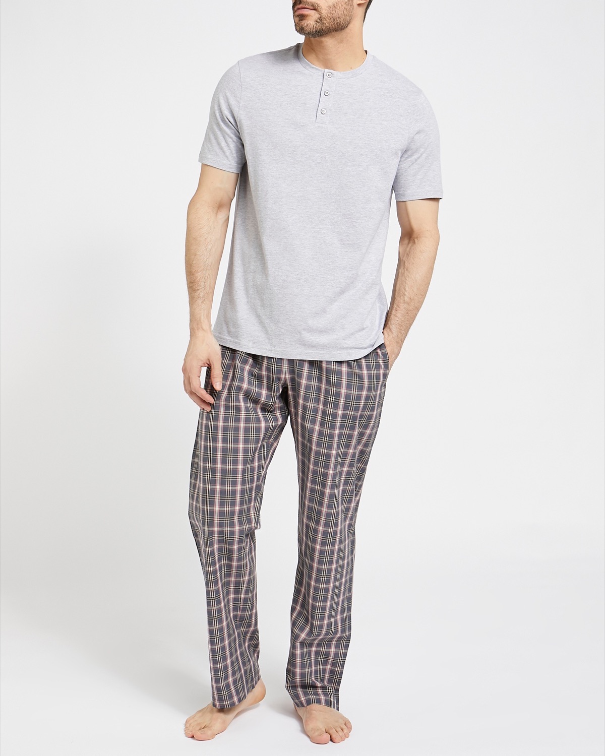 Dunnes Stores | Grey-check Woven Lounge Pyjama Set