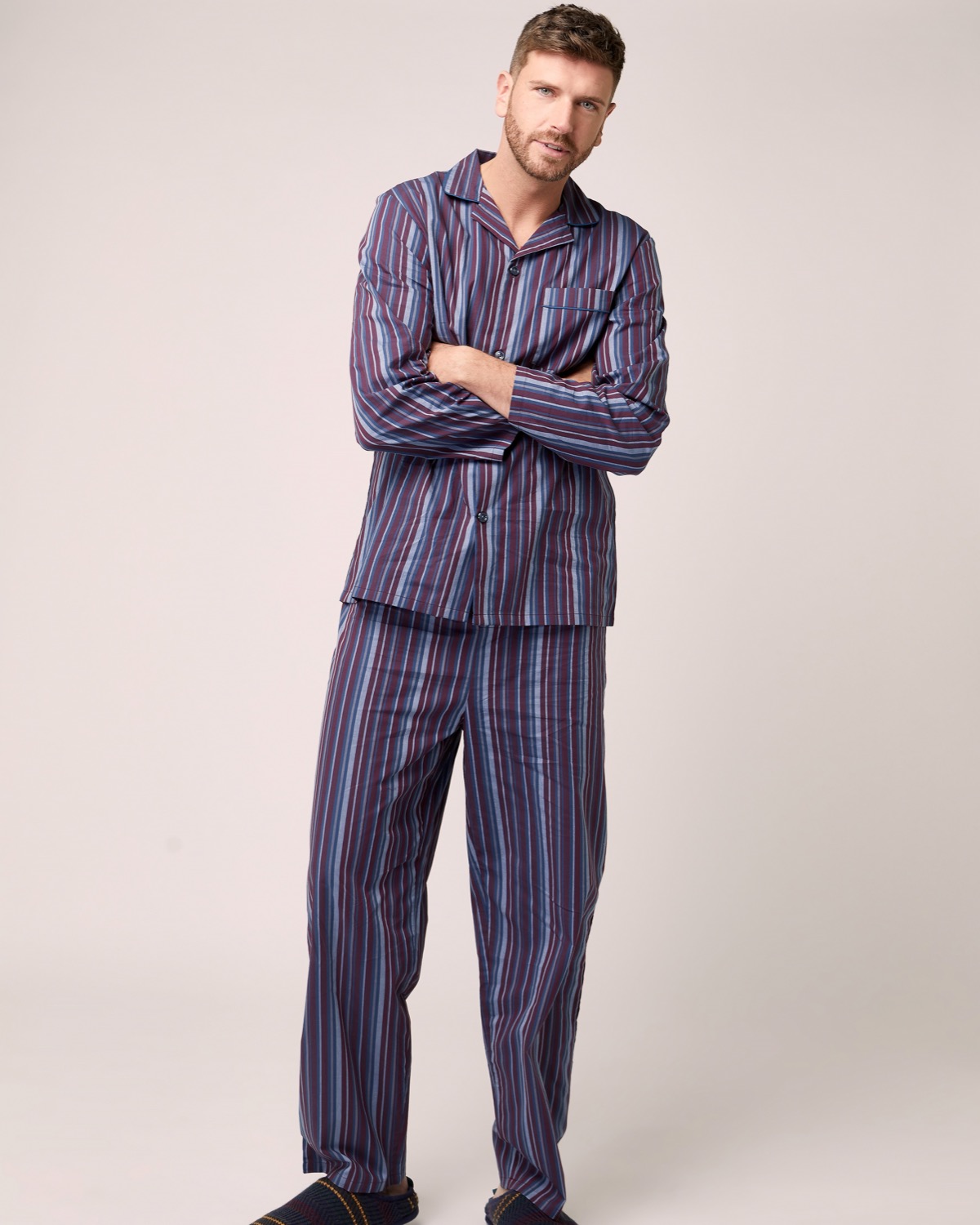 Dunnes Stores | Burg-stripe Pure Cotton Stripe Pyjama Set