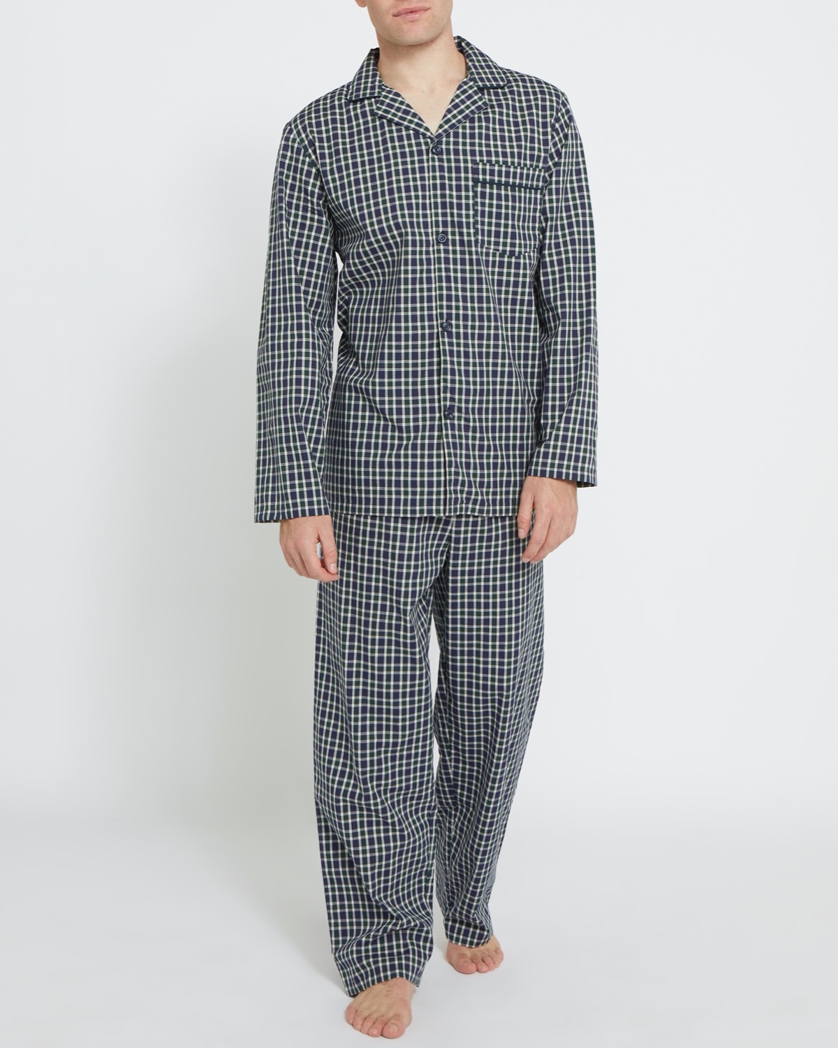 Dunnes Stores | Navy-khaki Pure Cotton Check Pyjama Set