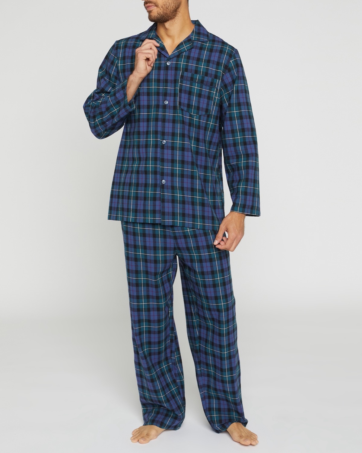 Dunnes Stores | Navy-multi Pure Cotton Check Flannel Pyjama Set