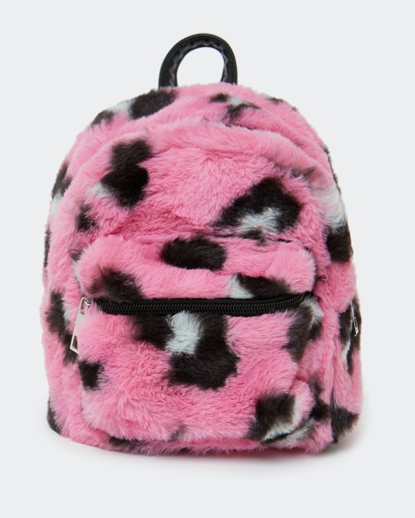 Dunnes Stores | Pink Faux Fur Leopard Backpack