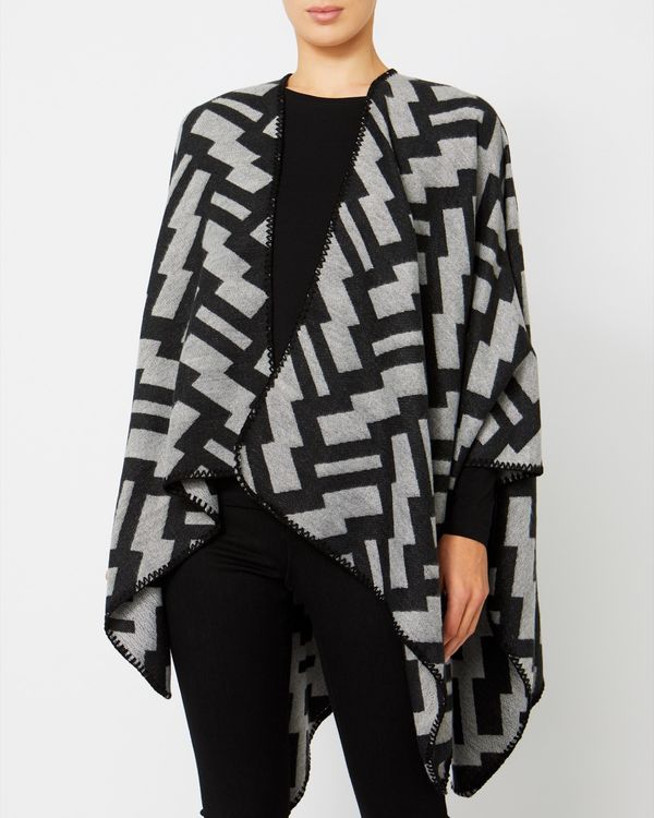 Dunnes Stores | Black-grey Oversized Pattern Cape Poncho
