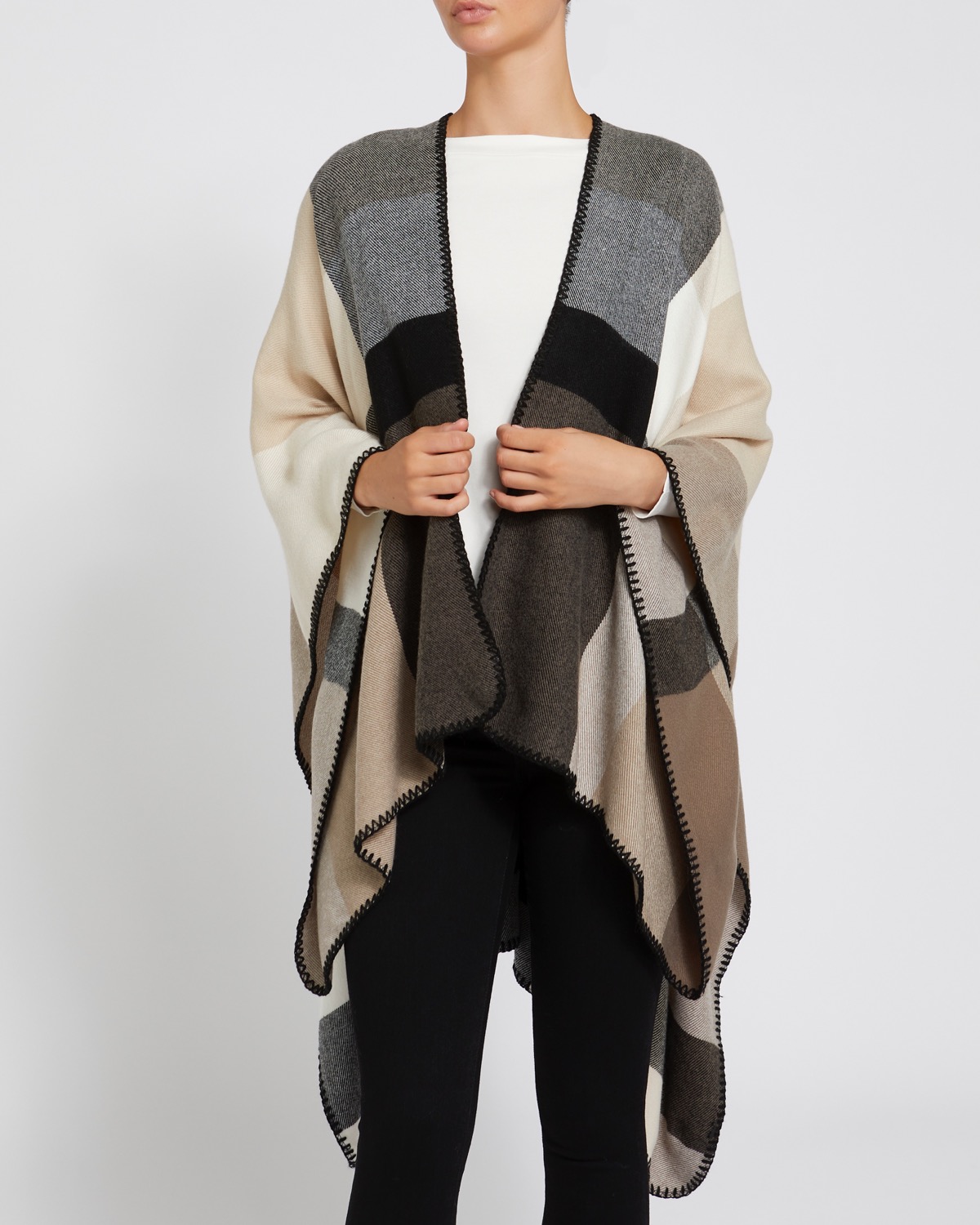 Dunnes Stores | Taupe Check Cape Poncho