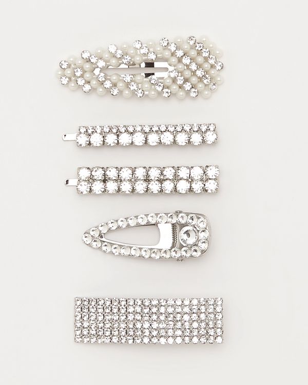 Silver Diamante Hair Clips - Pack Of 4