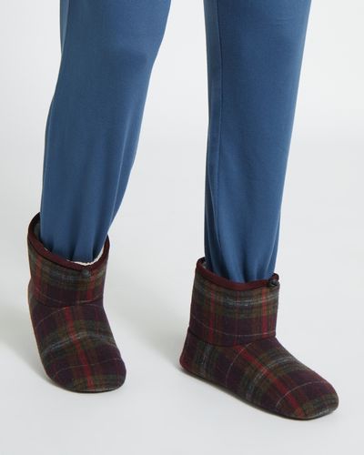 Check Fleece Lined Boot Slippers