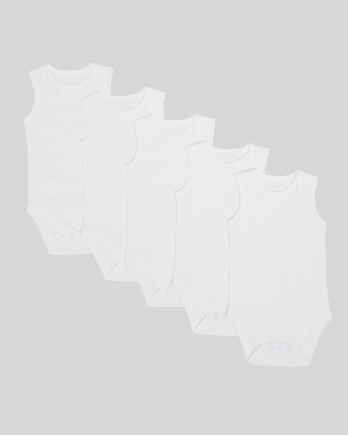 Dunnes Stores  White Unisex Sleeveless Baby Bodysuits - Pack of 5
