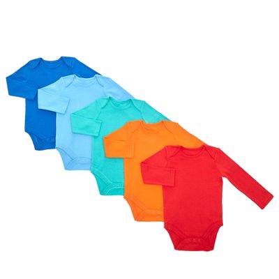 Boys Solid Long Sleeve Bodysuits - Pack Of 5 thumbnail