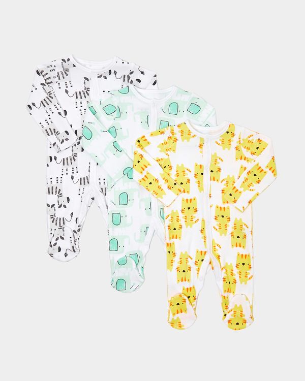 Animal Sleepsuits - Pack Of 3 (Newborn-6 months)