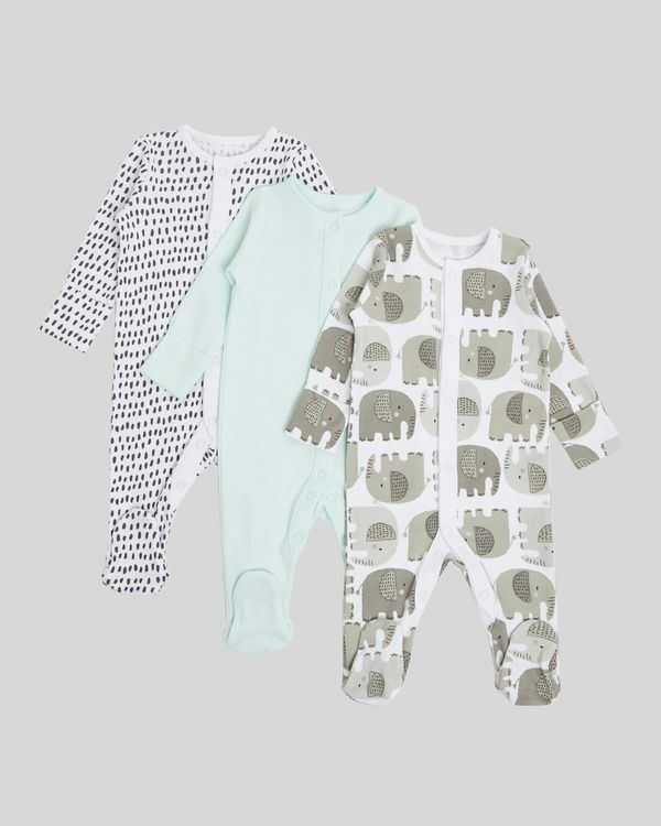 Elephant Sleepsuit - Pack Of 3 (Newborn - 9 months)