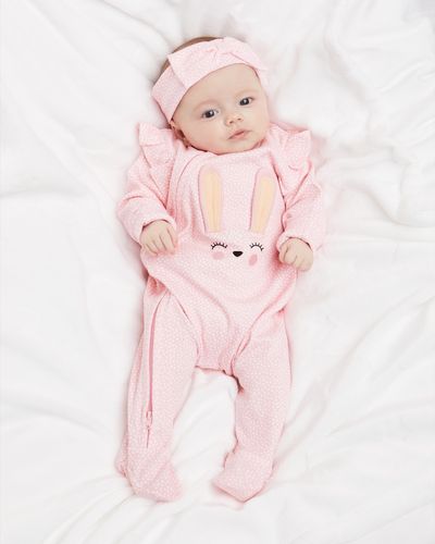 Bunny 2 Way Zip Sleepsuit With Hairband (Newborn-18 Months)