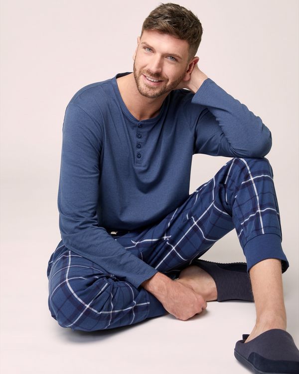 Dunnes Stores | Dark-blue Cotton Modal Long-Sleeved Pyjama Top