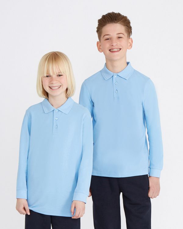 Unisex Pure Cotton Long-Sleeved Polo Shirts - Pack Of 2