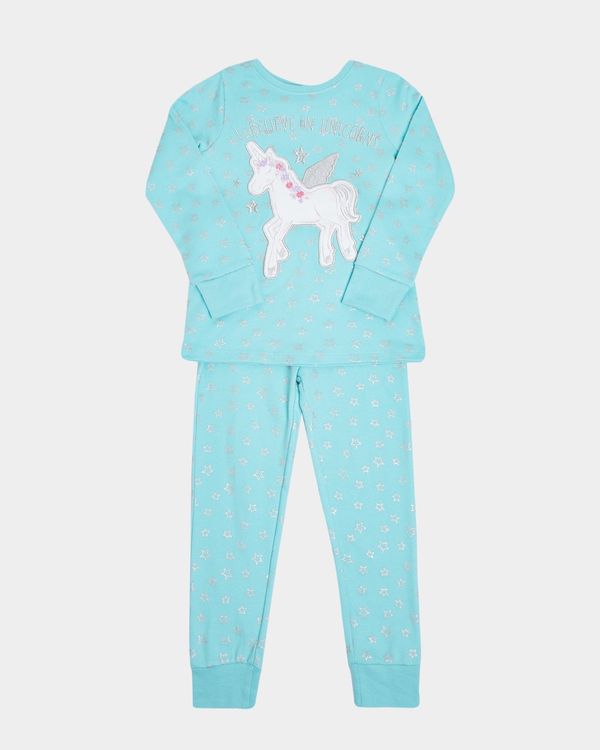 Dunnes Stores | Aqua Unicorn Glitter Star Pyjamas (2-8 years)