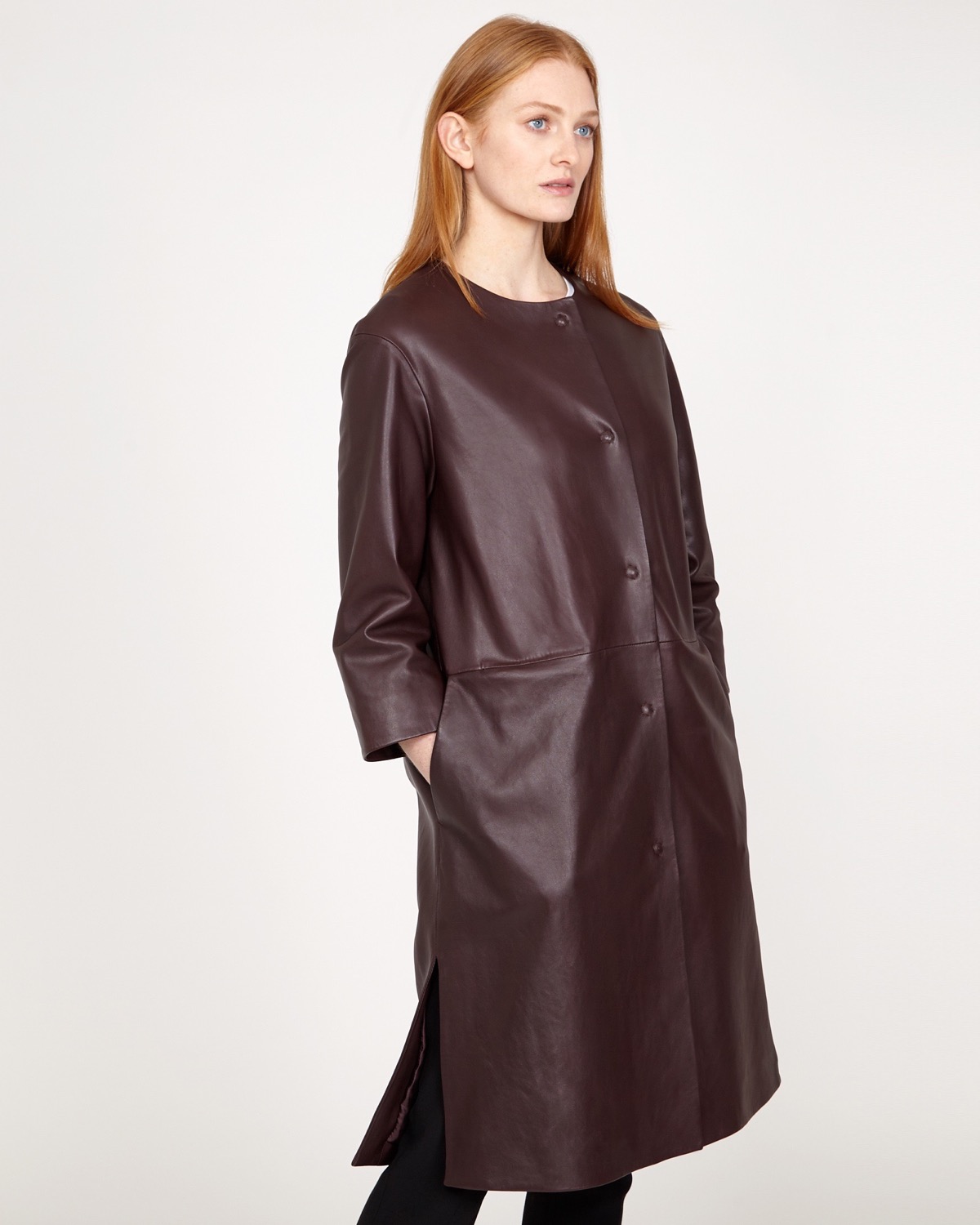 Dunnes Stores | Chocolate Carolyn Donnelly The Edit Leather Collarless Coat