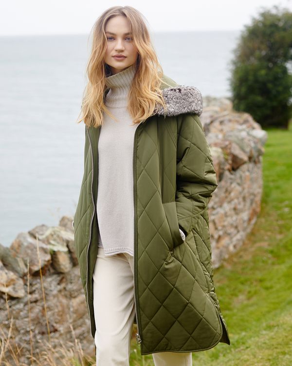 Carolyn Donnelly The Edit Fur Trim Hooded Quilted Coat