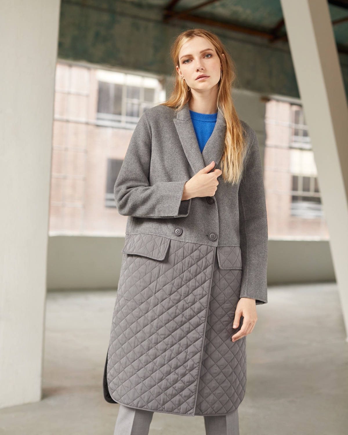 Dunnes Stores | Grey Carolyn Donnelly The Edit Wool Quilted Hybrid Coat