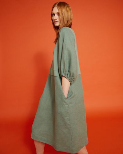 Carolyn Donnelly The Edit Gathered Sleeve Linen Dress thumbnail