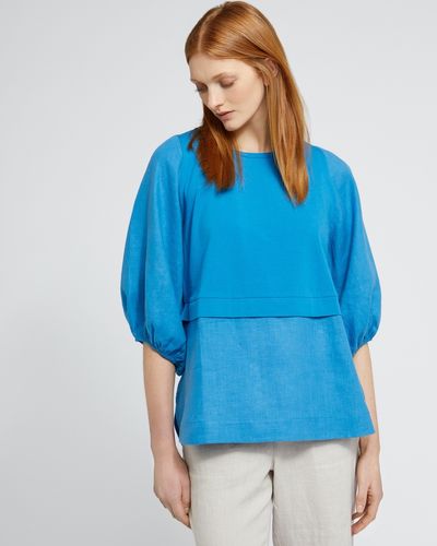 Carolyn Donnelly The Edit Blue Gathered Sleeve Top