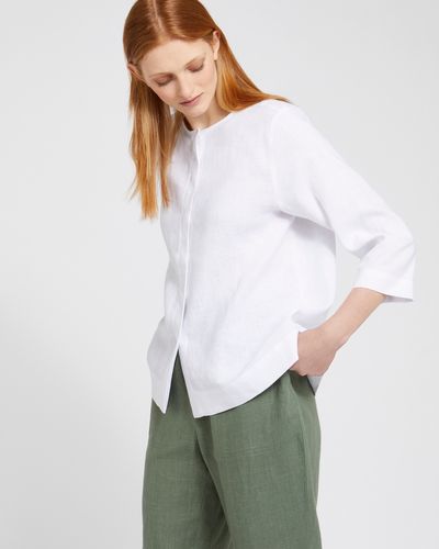 Carolyn Donnelly The Edit White Linen Top With Concealed Front