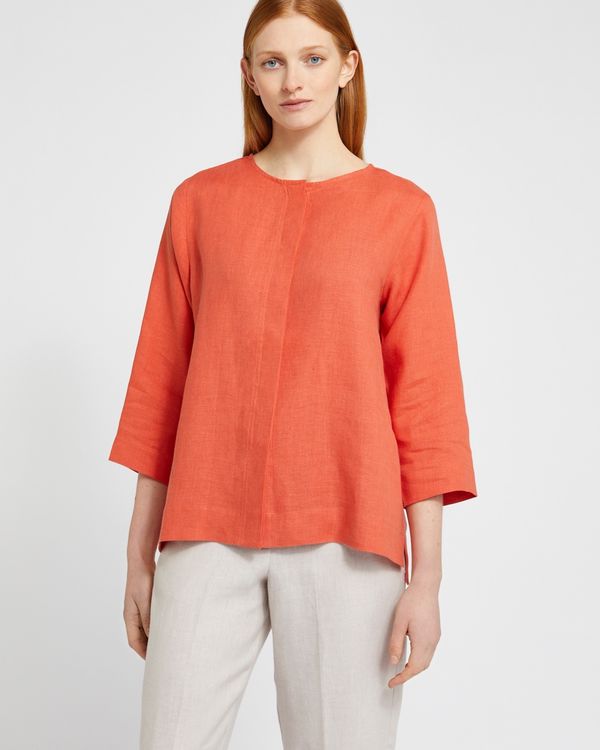 Carolyn Donnelly The Edit Orange Linen Top With Concealed Front