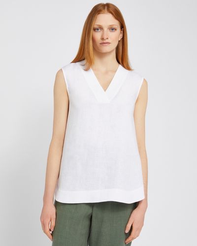 Carolyn Donnelly The Edit White Linen V-Neck Sleeveless Top