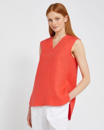 Carolyn Donnelly The Edit Red Linen V-Neck Sleeveless Top