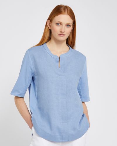 Carolyn Donnelly The Edit Blue Bartack Linen Top