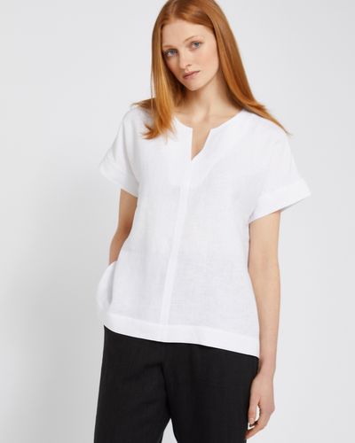 Carolyn Donnelly The Edit White Slit Neck Linen Top