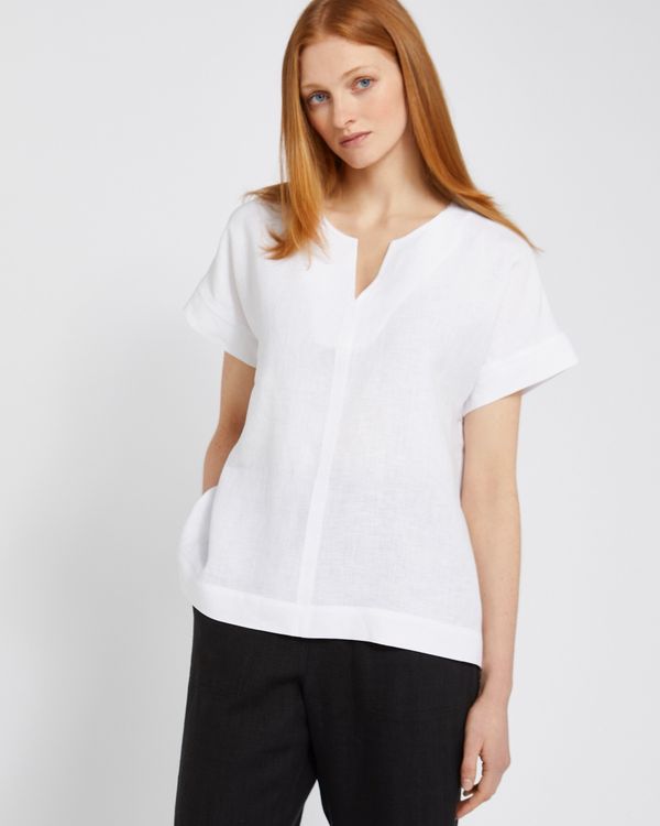 Carolyn Donnelly The Edit White Slit Neck Linen Top