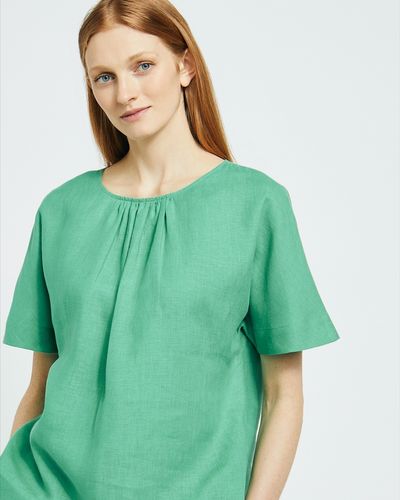 Carolyn Donnelly The Edit Green Gathered Neck Detail Linen Top