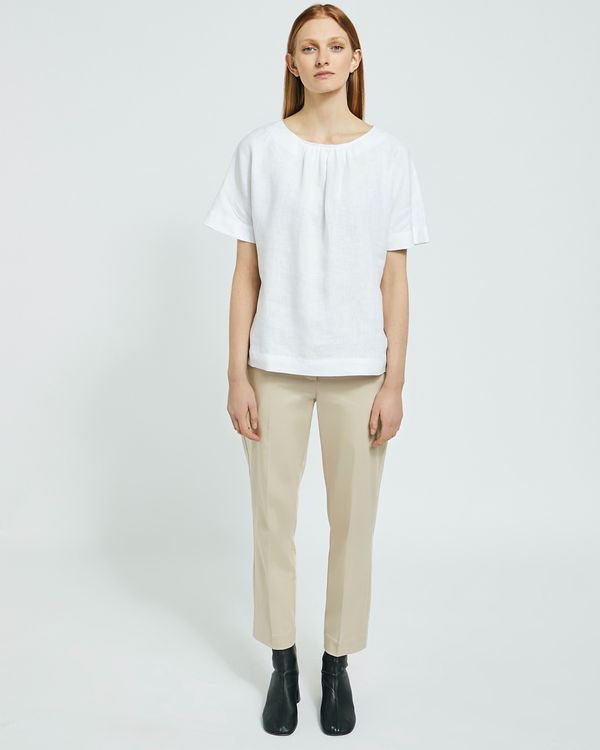 Carolyn Donnelly The Edit Gathered Neck Detail Linen Top - White