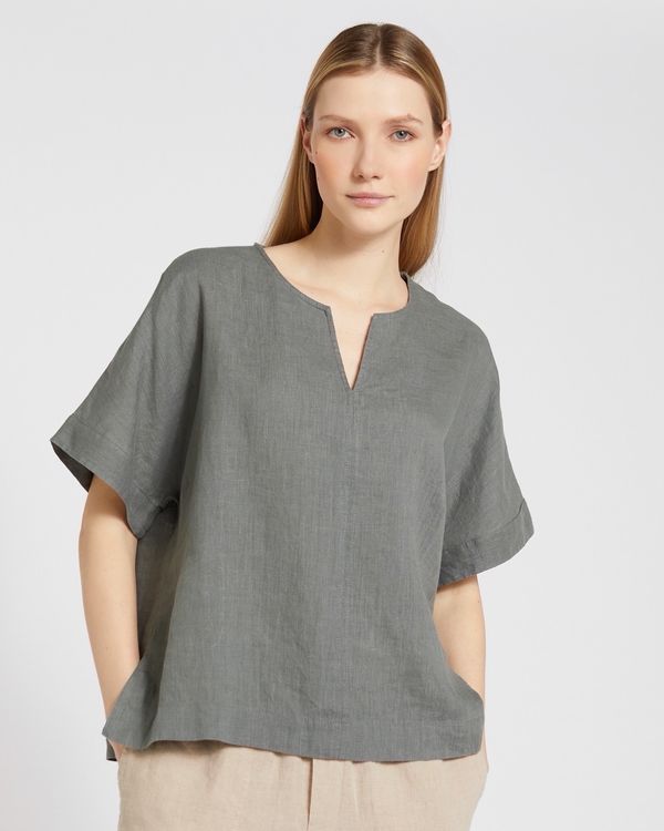 Carolyn Donnelly The Edit Slit Neck Linen Top