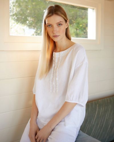 Carolyn Donnelly The Edit Ruffle Front Linen Top thumbnail