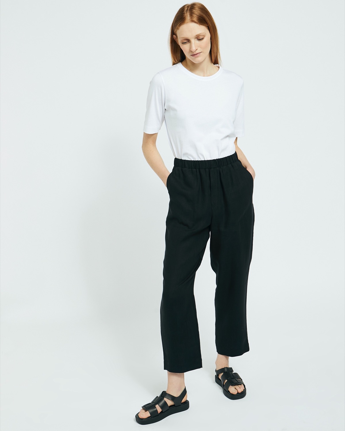Summer Capris Pants for Women Elastic Waist Loose Capris Trousers Linen  Cropped Trousers Wide Leg High Waisted Pants Black at Amazon Women's  Clothing store