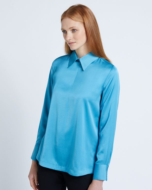 Carolyn Donnelly The Edit Blue Satin Zip Shirt