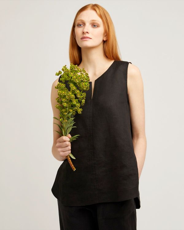 Carolyn Donnelly The Edit Sleeveless Linen Slit Neck Top