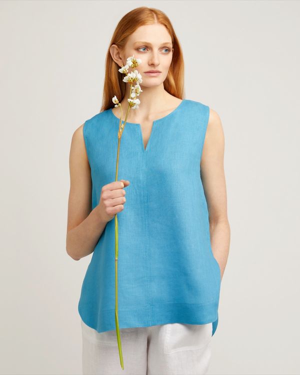 Carolyn Donnelly The Edit Sleeveless Slit Neck Linen Top
