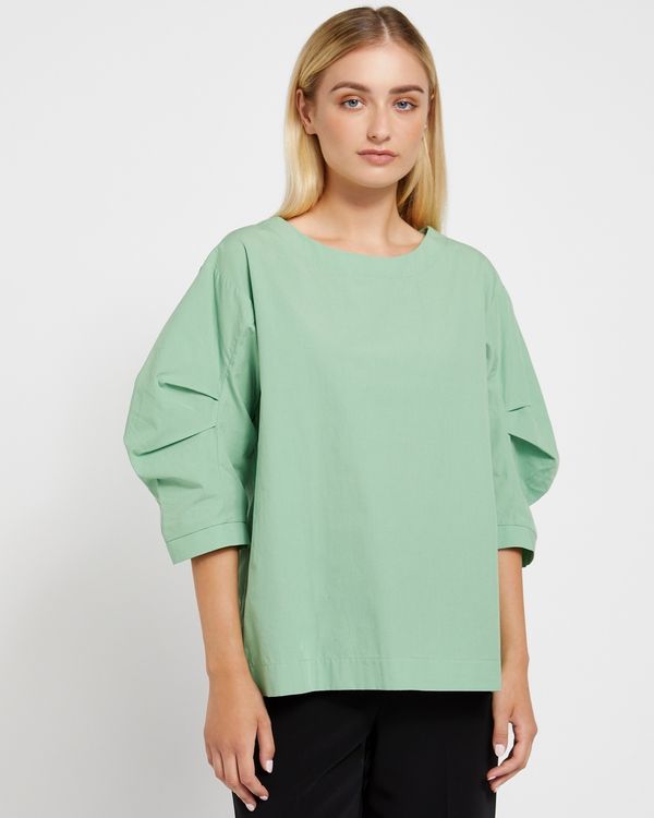 Carolyn Donnelly The Edit Green Gathered Sleeve Top