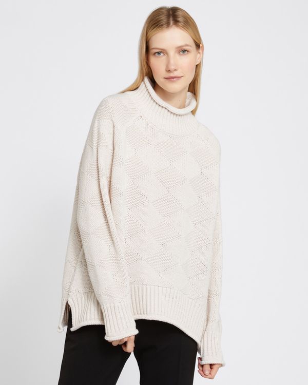 Dunnes Stores | Stone Carolyn Donnelly The Edit Diamond Stitch Polo Sweater