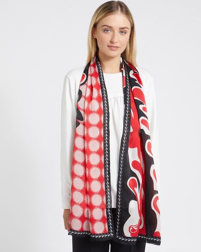 Carolyn Donnelly The Edit Red Swirl Print 100% Silk Scarf thumbnail