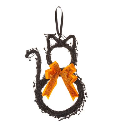 Cat Halloween Wreath With Bow thumbnail