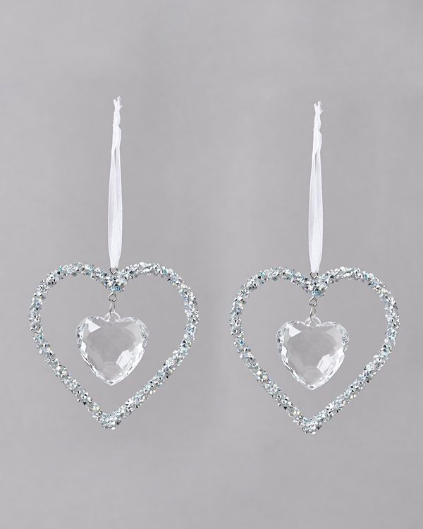 Glitter Heart With Crystal - Pack Of 2