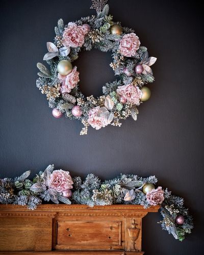 Pink Floral And Bauble Wreath