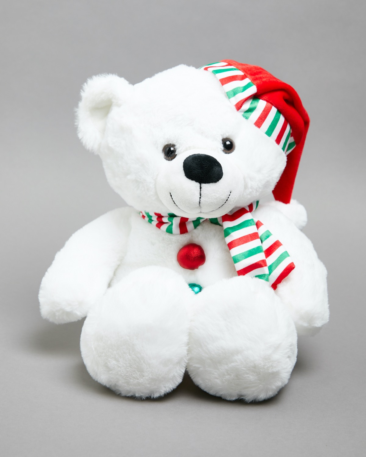 Jimmy Christmas Teddy Bear with Santa Hat and Bow, 12 in, brown 