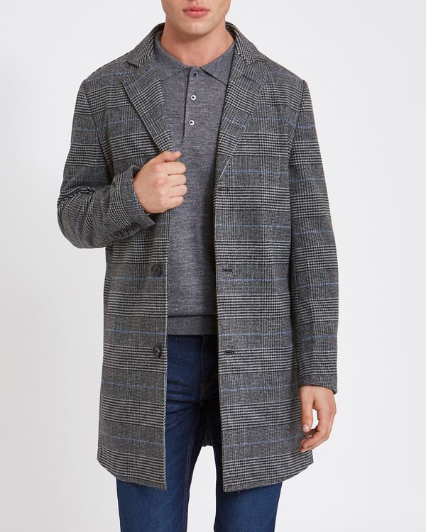Check Wool Blend Coat