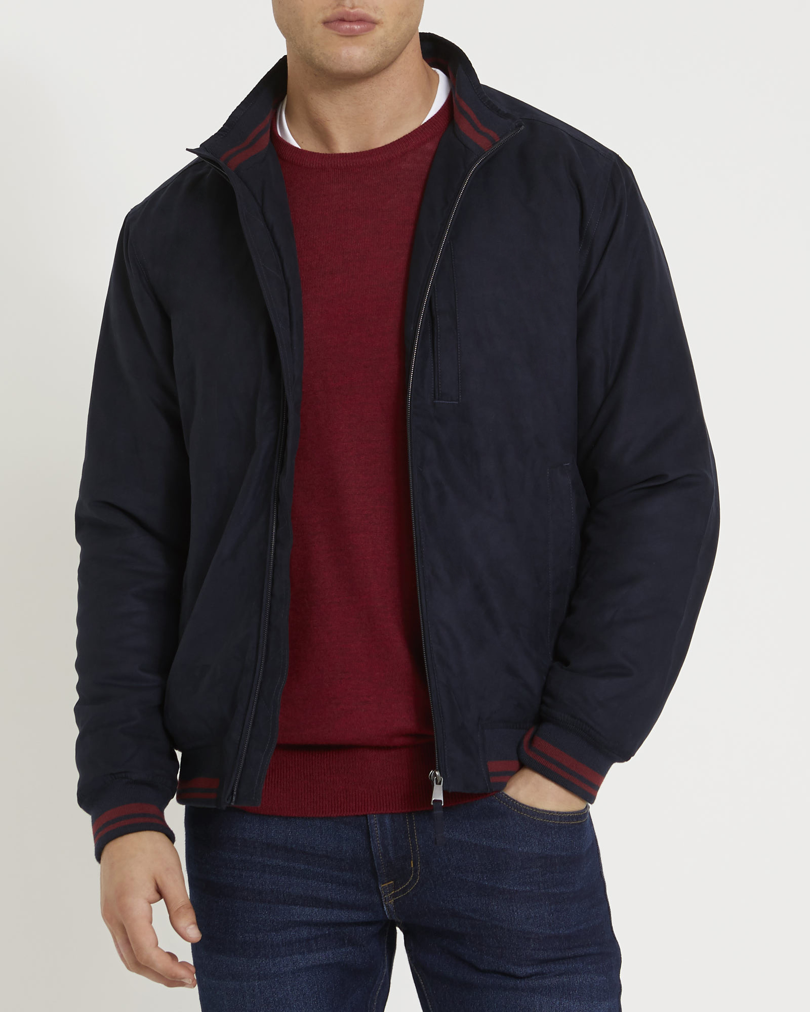 Dunnes Stores | Navy Poly Suede Bomber Jacket